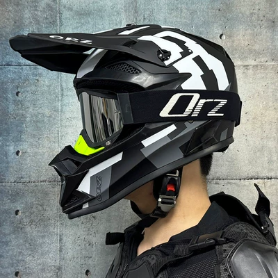 Motosiklet kaskı (dəbilqə) — National Standard Certified 3C Off-Road Safety - white-innovation-with-orz-black-frame-silver-mirror-includes-gloves-and-face-shield-s