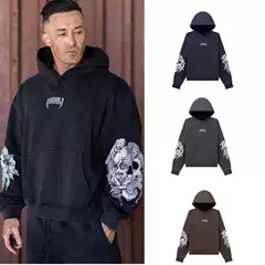 Youngla New Style Hooded Sleeve Printed Pullover Loose Sweatshirt Gym Short-Sleeved Running Sportswear