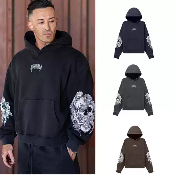 Youngla New Style Hooded Sleeve Printed Pullover Loose Sweatshirt Gym Short-Sleeved Running Sportswear