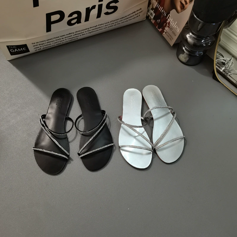 Удобные пляжные сандалии на плоской подошве с открытым носком и стразами для женщин