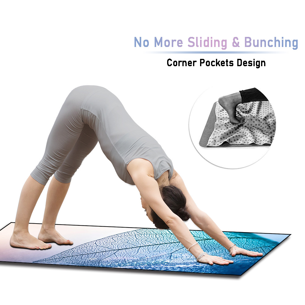 Quick-drying/sweat-absorbent/black/non-slip/yoga towel yoga mat towel printed sports towel net bag
