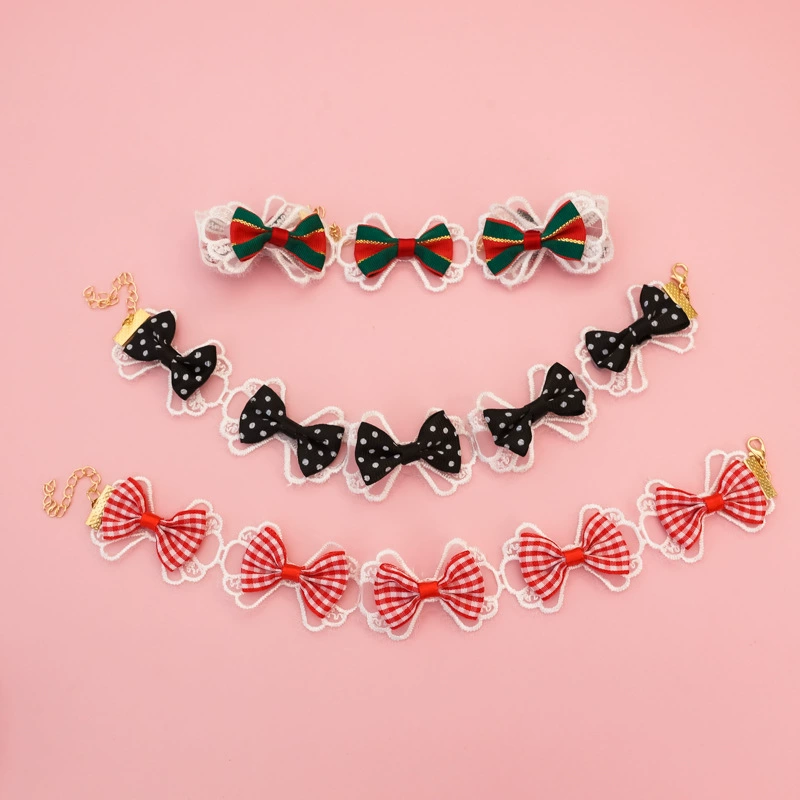 Ошейник для домашних животных, рождественские украшения для кошек и собак, кружевной клетчатый бант в горошек, милый регулируемый ретро-бант