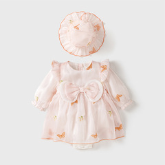 Baby clothes 0-2 years spring and autumn girls' one-piece long-sleeve butterfly diaper clothes newborn first birthday dress with skirt