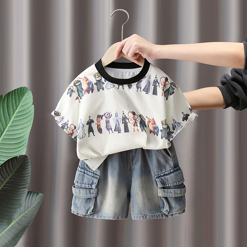 7272 Nezha ropa traje de verano para niños 2025 nuevo traje de dos piezas de moda de manga corta para niños