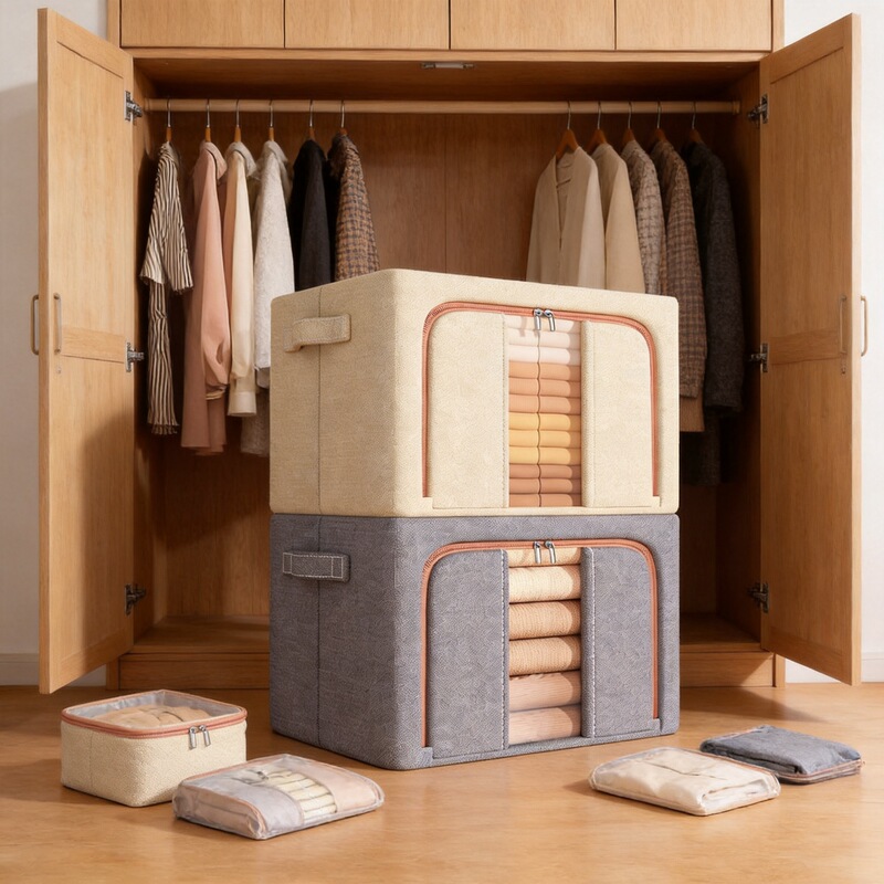 Cotton and Linen Storage Box for Home Use, Foldable Clothing Organizer, Moisture-Proof and Dust-Proof Quilt Storage Box, Wardrobe Layering Organizer Cotton and Linen Storage Box for Home Use, Foldable Clothing Organizer, Moisture-Proof and Dust-Proof Quilt Storage Box, Wardrobe Layering Organizer