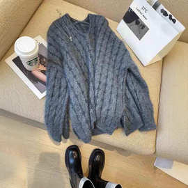 麻花毛衣女2025秋冬新款韩国东大门马海毛奶fufu套头外穿针织上衣