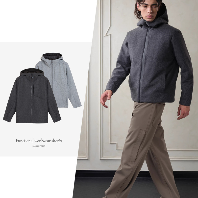 【Jmwh】Roolrren Wool Outdoor Commuting Wool Hooded Soft Shell Jacket with Fleece Lining for Warmth