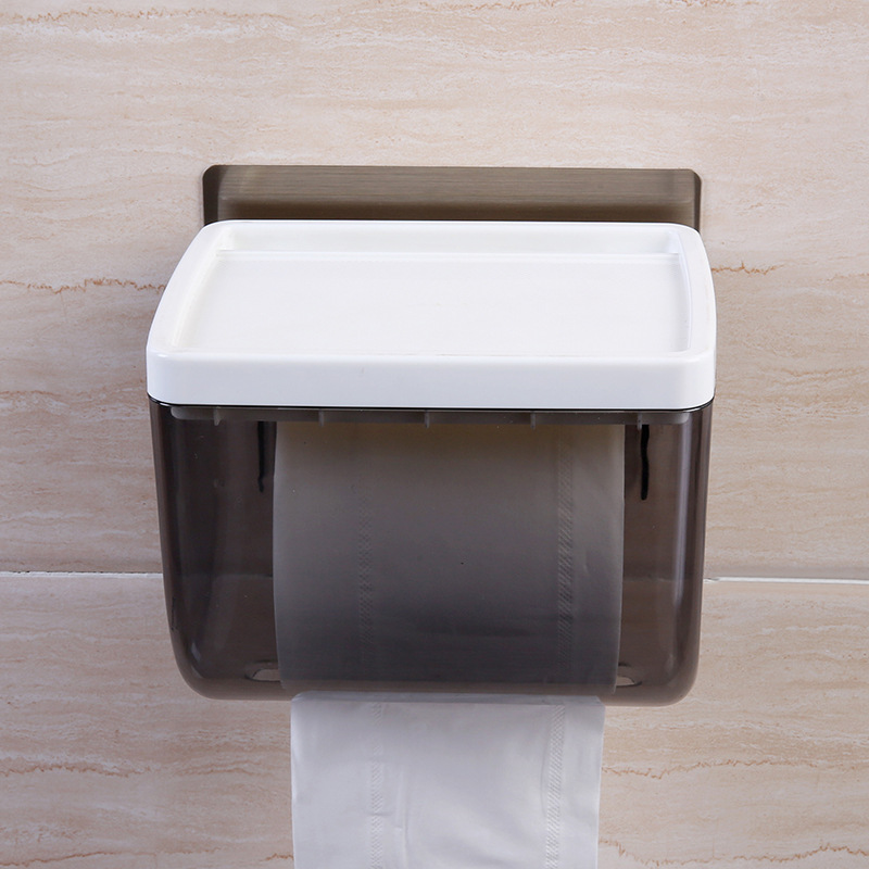 Caja de pañuelos para baño, portarrollos de papel sin perforaciones, caja de almacenamiento impermeable para inodoro, estante de almacenamiento de papel higiénico montado en la pared
