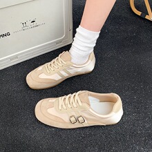 磨砂厚底小白鞋女2025夏季新款复古平底德训鞋百搭休闲运动鞋女鞋
