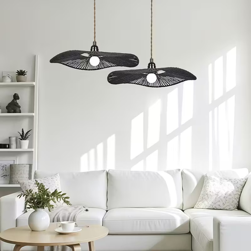 Trenzado transfronterizo lámpara de lámpara de bar restaurante sala de té zen vivienda creativa estilo artístico sombrero de paja lámpara de lámpara