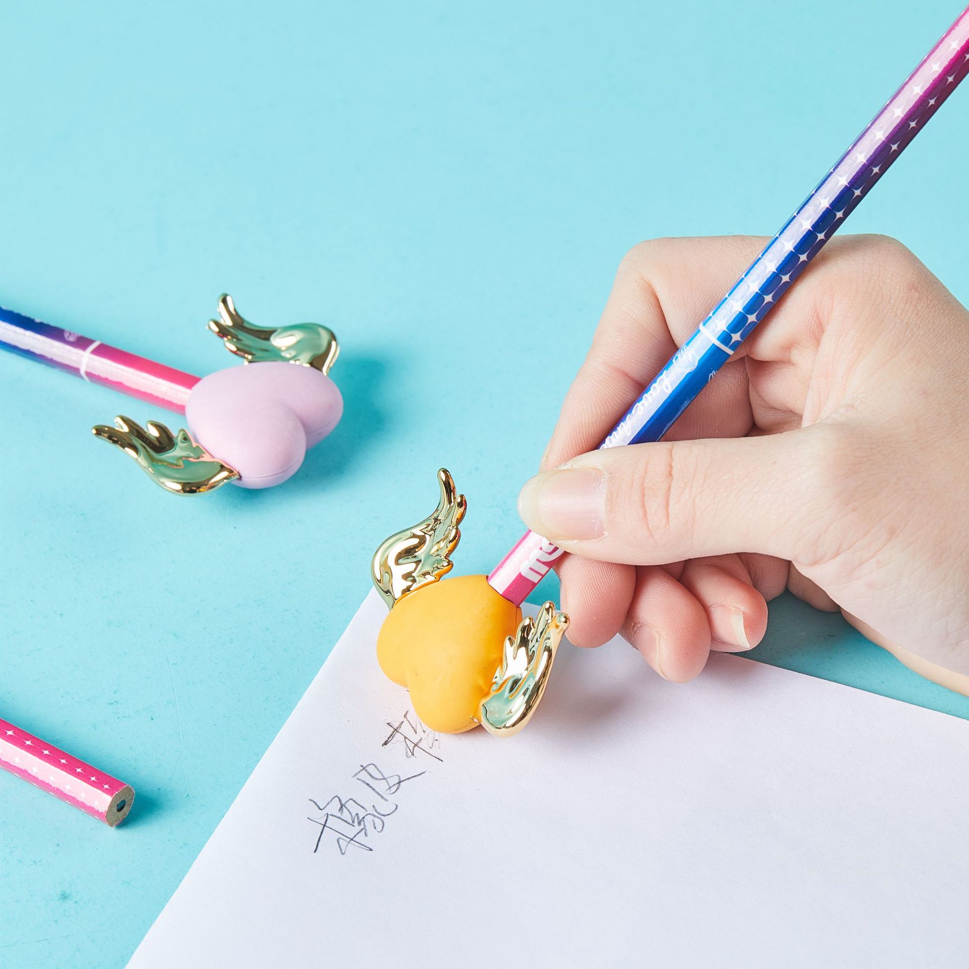 Lápices de madera lindos alas amor borradora artículos de papelería borradora lápiz puede