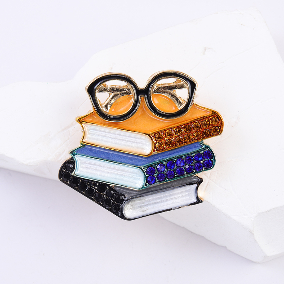 European and American New Enamel Rhinestone Three-Book Shaped Brooch Creative Pin Trendy Unisex Clothing Accessory Brooch Jewelry