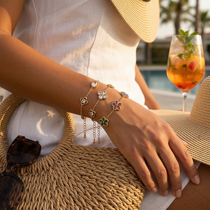 Tina Europa y los Estados Unidos explotaron la moda transfronteriza 18 quilates oro color zircon pulsera de flores ligera de lujo alta sensación de joyería al por mayor