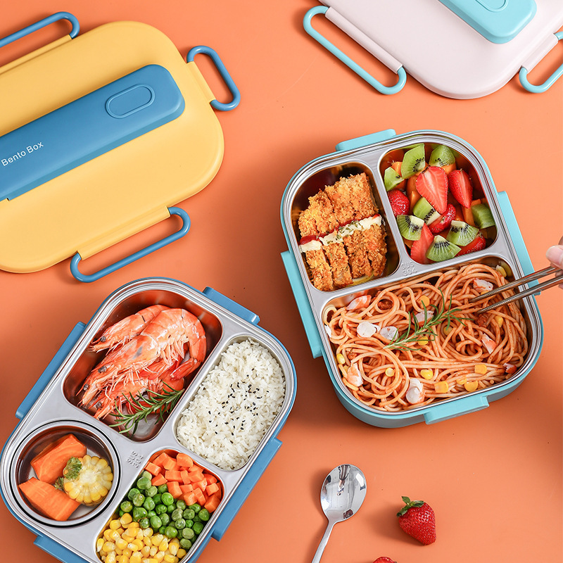 新款大容量304不锈钢带汤碗密封便携分格保温饭盒便当盒保鲜餐盒|ms