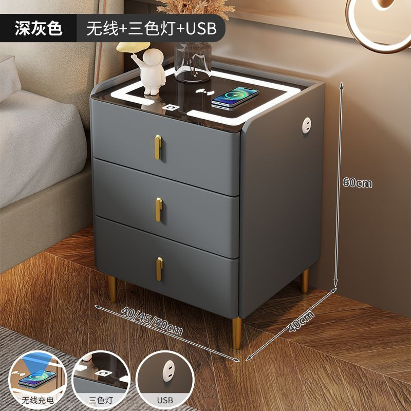 智能床头柜岩板床头桌三抽多功能无线充电现代简约卧室家用床边柜|undefined