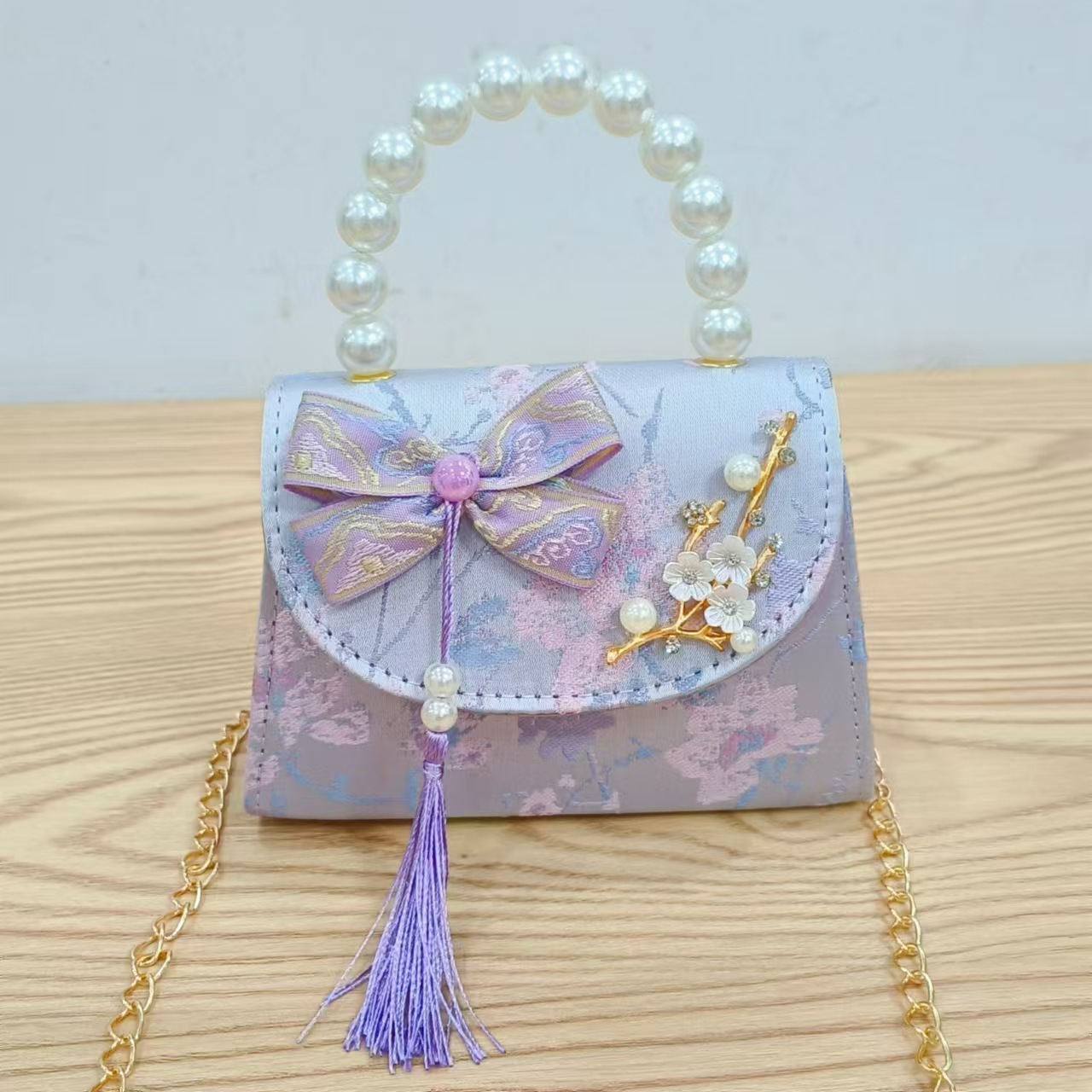 Bolso de arco de borda para niños bolso de moda de perlas bolso de cambio accesorios de ropa china princesa bolso de mano diagonal
