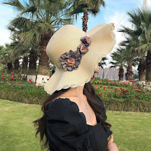 Straw hat female college style young people anti-UV sun protection hat slim and cute new three flower sunshade sun hat