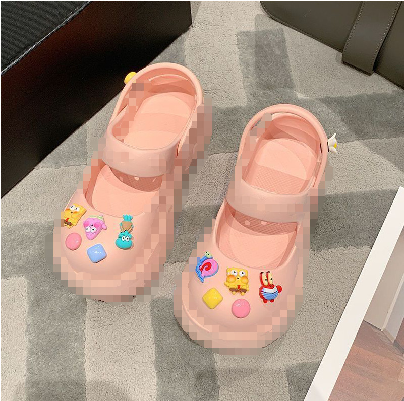 Mary Jane zapatos de agujero de fondo grueso de las mujeres antideslizante zapatillas de estilo Chanel estilo occidental de las mujeres del dedo del pie cerrado sandalias de las mujeres al aire libre