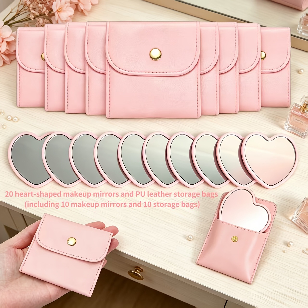Heart-shaped handheld mirror, portable mini travel vanity mirror, modern simple heart-shaped small mirror, student dormitory makeup mirror
