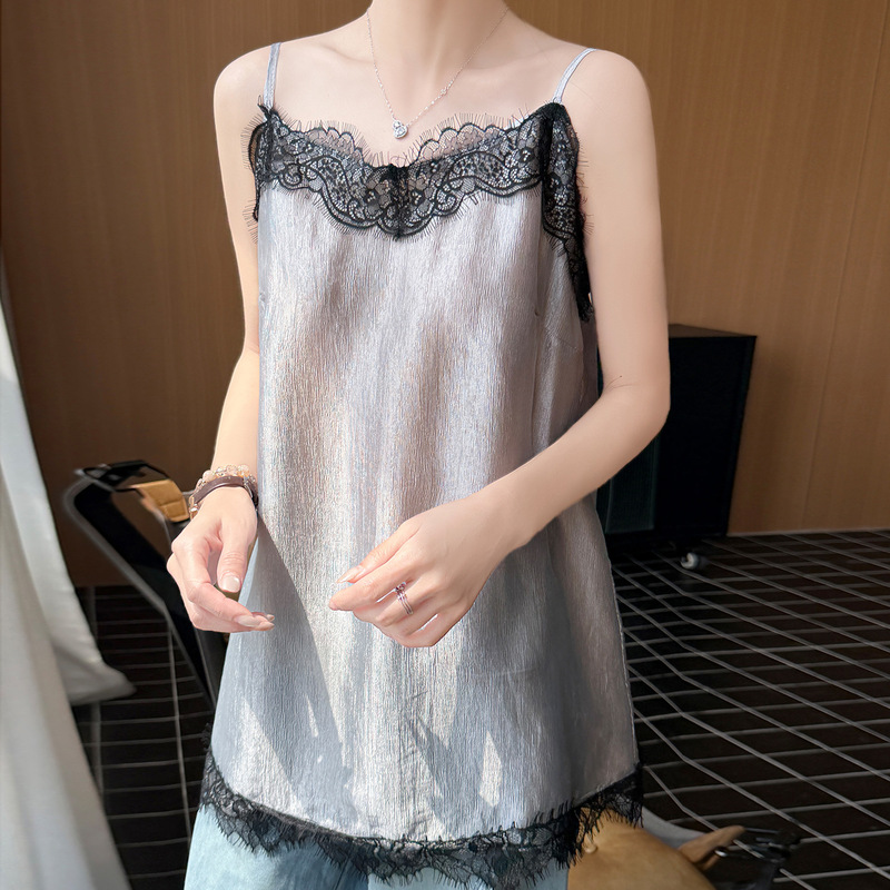 Fashionable and Elegant Lace Strap Mini Dress for Women, European and American Style, Slim Fit, Straight Cut, Sexy Tank Top