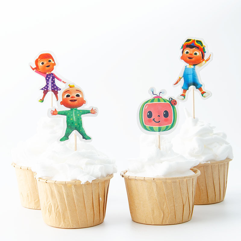 Tarjeta de palillo de dientes de papel grueso de doble cara-insertando Tarjeta de pastel de cumpleaños Decoración de Pastel de papel-insertando plug-in 24 piezas