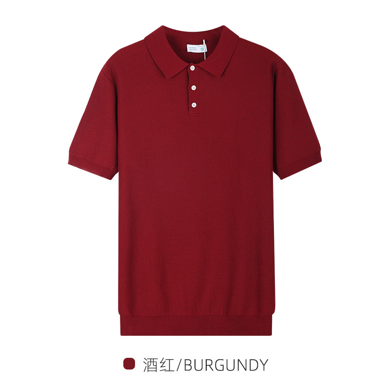 Polo de seda de hielo de hombre de manga corta hombre de verano lujoso ligero de alto nivel viejo estilo de dinero condujo camiseta de negocios ropa casual de hombre