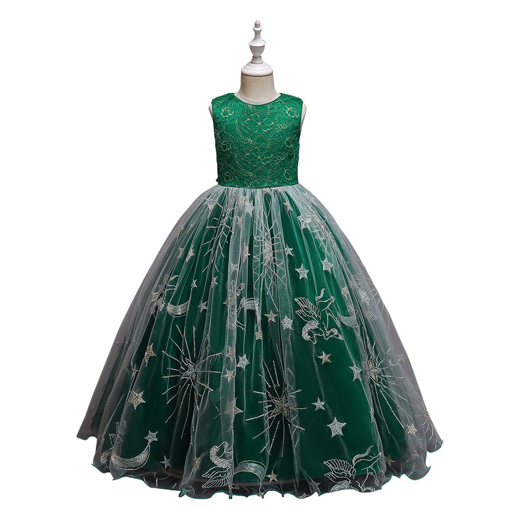 Vestido de Niños de comercio exterior Vestido de princesa en stock Navidad Rojo Traje de pasarela de niña vestido de niños bordado