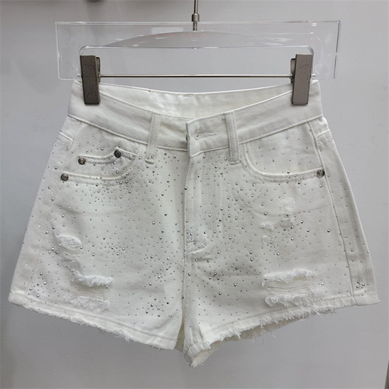 Shorts Vaqueros con Pedrería de Poliéster y Mezclilla Con Pedrería, De Cintura Baja