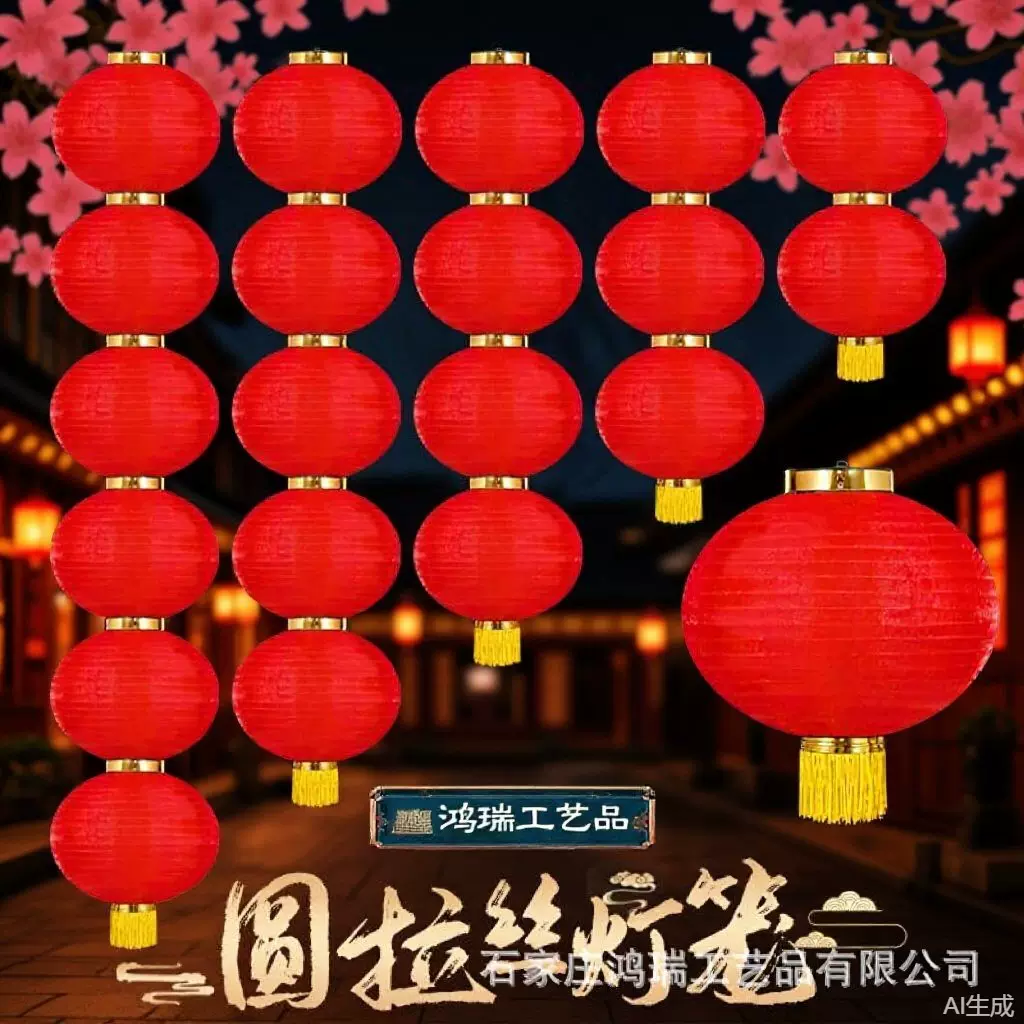 连串防水拉丝灯笼燈籠折叠舞蹈新年结婚装饰广告圆红灯笼装饰挂件
