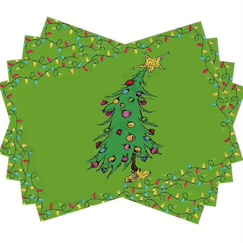 Manteles individuales navideños de lino estampado, decoración de mesa resistente al calor