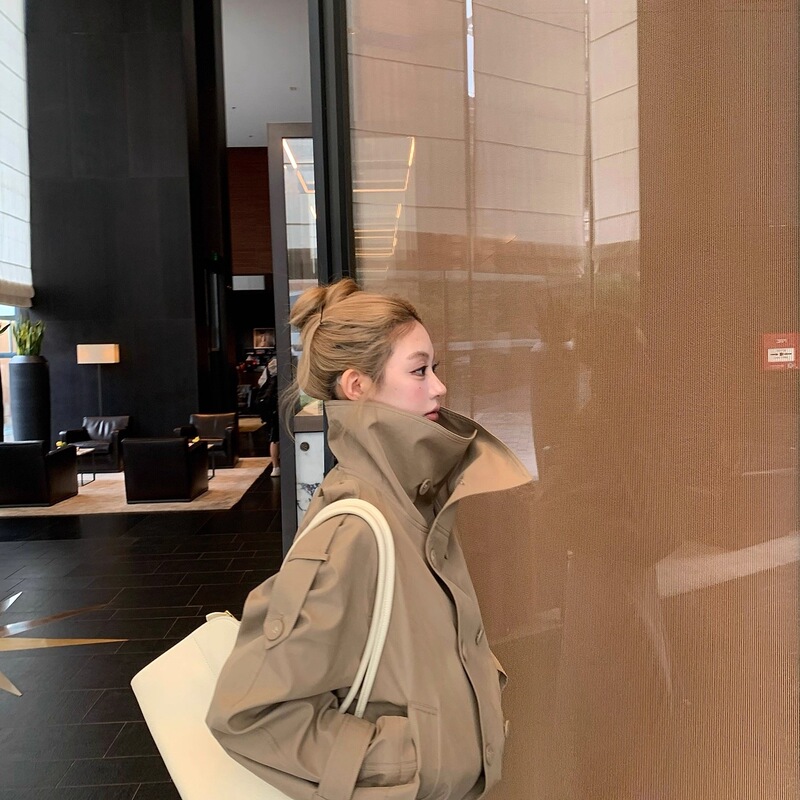 英伦风外套女2025早秋新款气质名媛轻奢双排扣立领短款风衣韩版潮|undefined