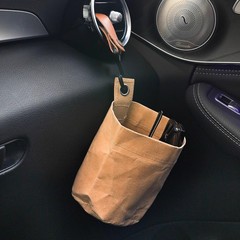 自動車収納吊り袋コップ飲料棚エアコン吹出口前後の小型ゴミ箱置物牛革紙桶