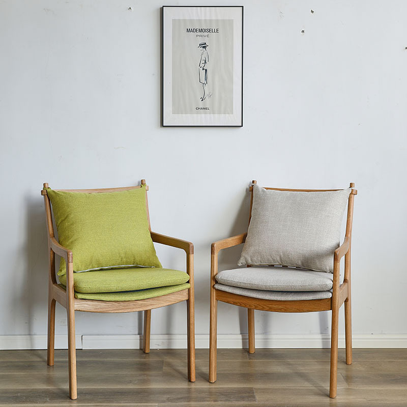 北欧红橡木沙发椅巴顿扶手椅家用靠背椅带扶手餐椅咖啡厅椅子实木