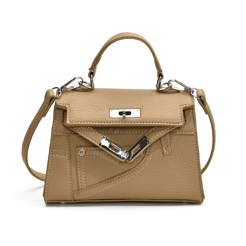 Bolso cuadrado pequeño Kelly portátil de moda de alta gama para mujer 2025 nuevo bolso de mensajero de un solo hombro con patrón de lichi de moda coreana
