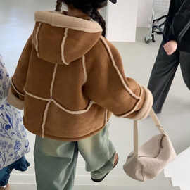 女童加绒羊羔外套2024年冬季儿童新款皮毛加厚一体宝宝保暖冬装潮