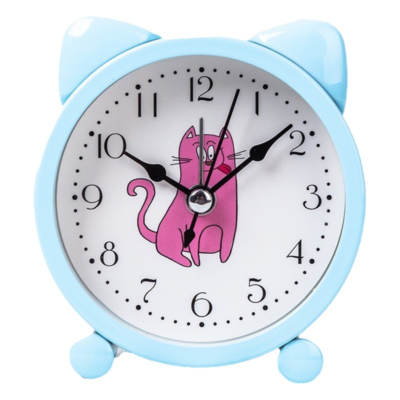 Fábrica directa niños creativos estudiante de metal redondo en forma de gato reloj despertador dormitorio mesita de noche reloj despertador mudo al por mayor