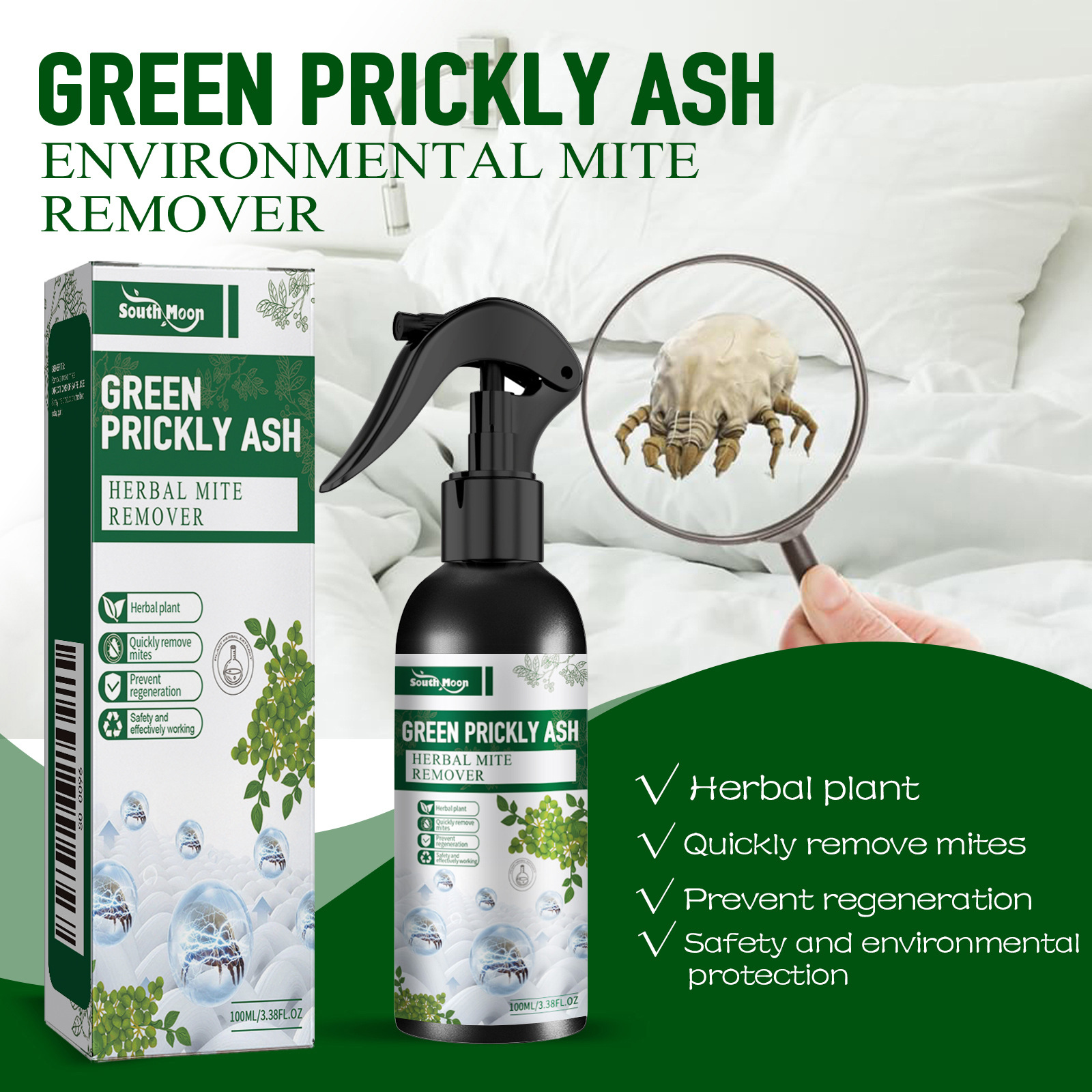 South Moon Green Peppercorn Mite Repellent - Household Tool for Eliminating Mites from Beds, Quilts, and Sofas