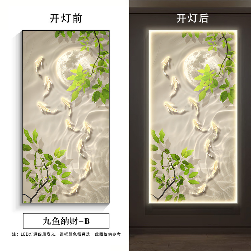 Jiuyu Jucai 小さな新鮮な玄関吊り絵画廊下装飾絵画発光ライト付きシンプルモダン通路緑植物壁画|undefined