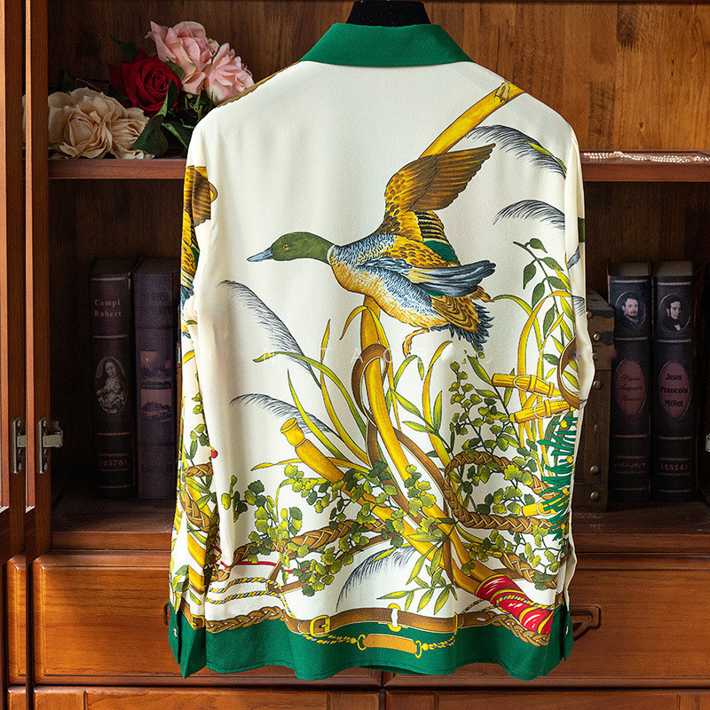 Amazing! Gao He! All-matching all year round! 2022 spring new elegant printed artificial silk shirt top
