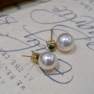 18K Gold Accessories, Small Cabochon Jade Earrings, Thick and Elegant, Two Colors, Reference Beads 8-9, 9-10mm