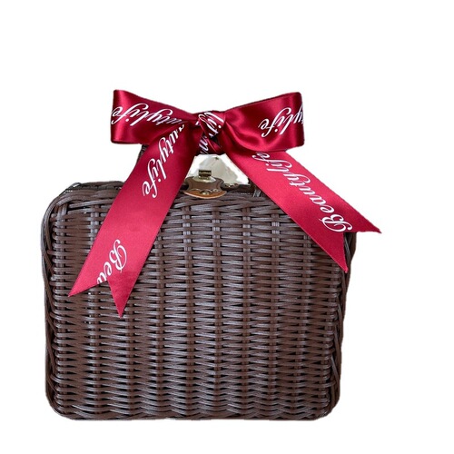 Rattan box, rattan suitcase, retro gift box, caramel color rattan box, wedding high-end men's accompaniment gift box
