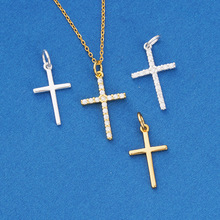 S925银diy饰品配件 精致十字架吊坠挂坠 串珠材料手链项链配件