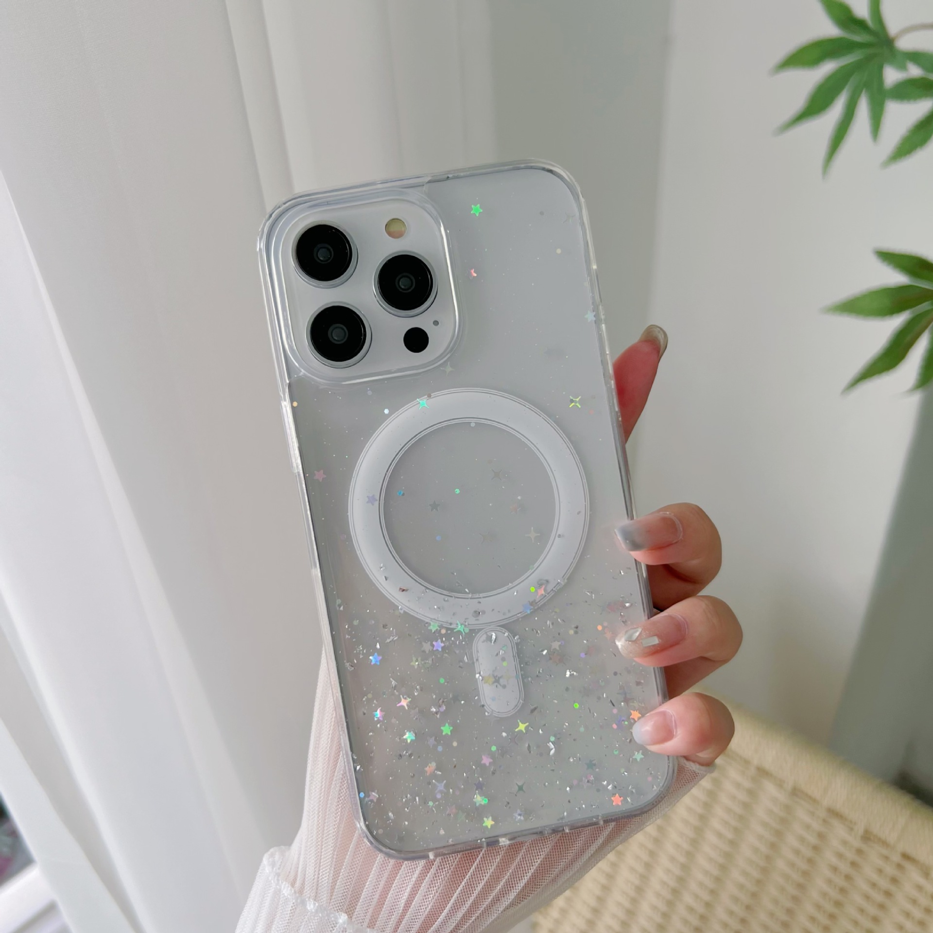 磁吸漸變閃粉滴膠適用iPhone15promax手機殼蘋果14/12P氣囊防摔套