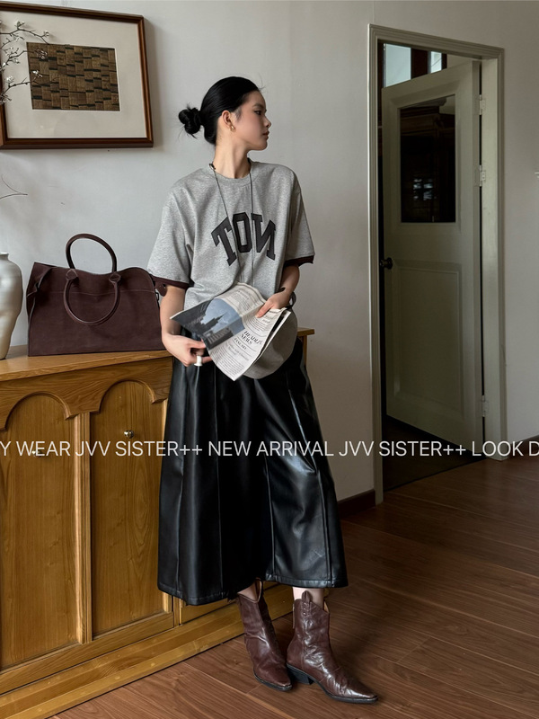 JVV十三行2025秋季新款高级感显瘦直筒九分裤百搭PU皮裤女潮71216|undefined