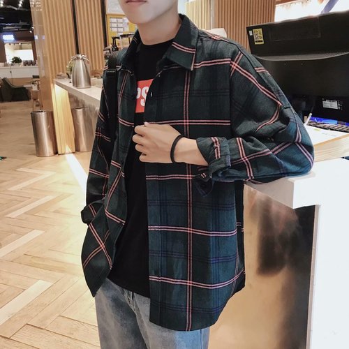 Men's Autumn Collar-Neck Long-Sleeve Loose Retro Unisex Button-Down Shirt Dropshipping