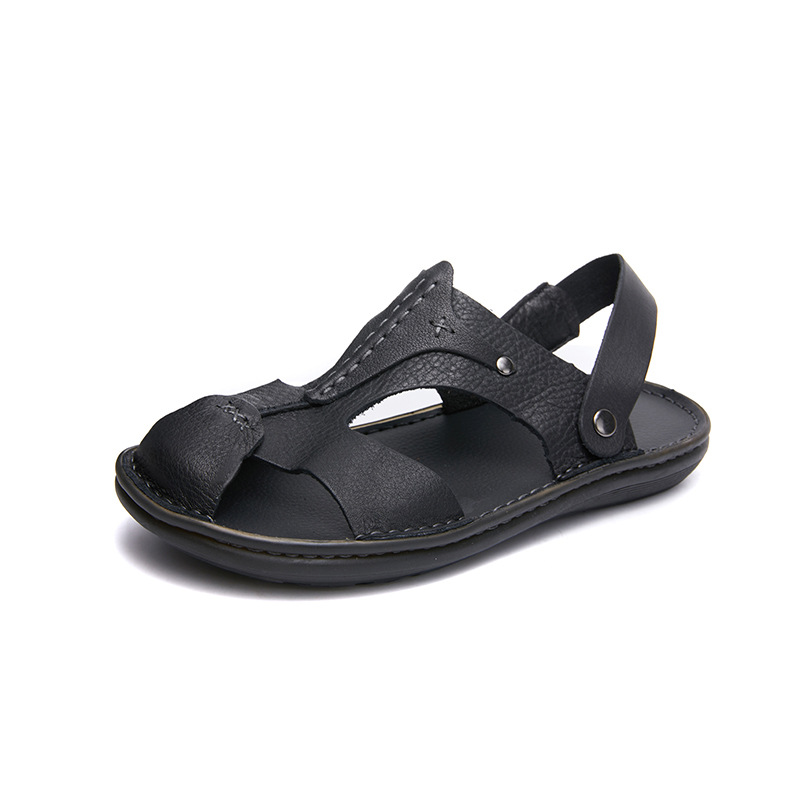 Hand-Sewn Genuine Leather Men's Closed-Toe Sandals 2026 Summer Cool Comfortable Soft Durable Men's Shoes Wholesale from Manufacturer