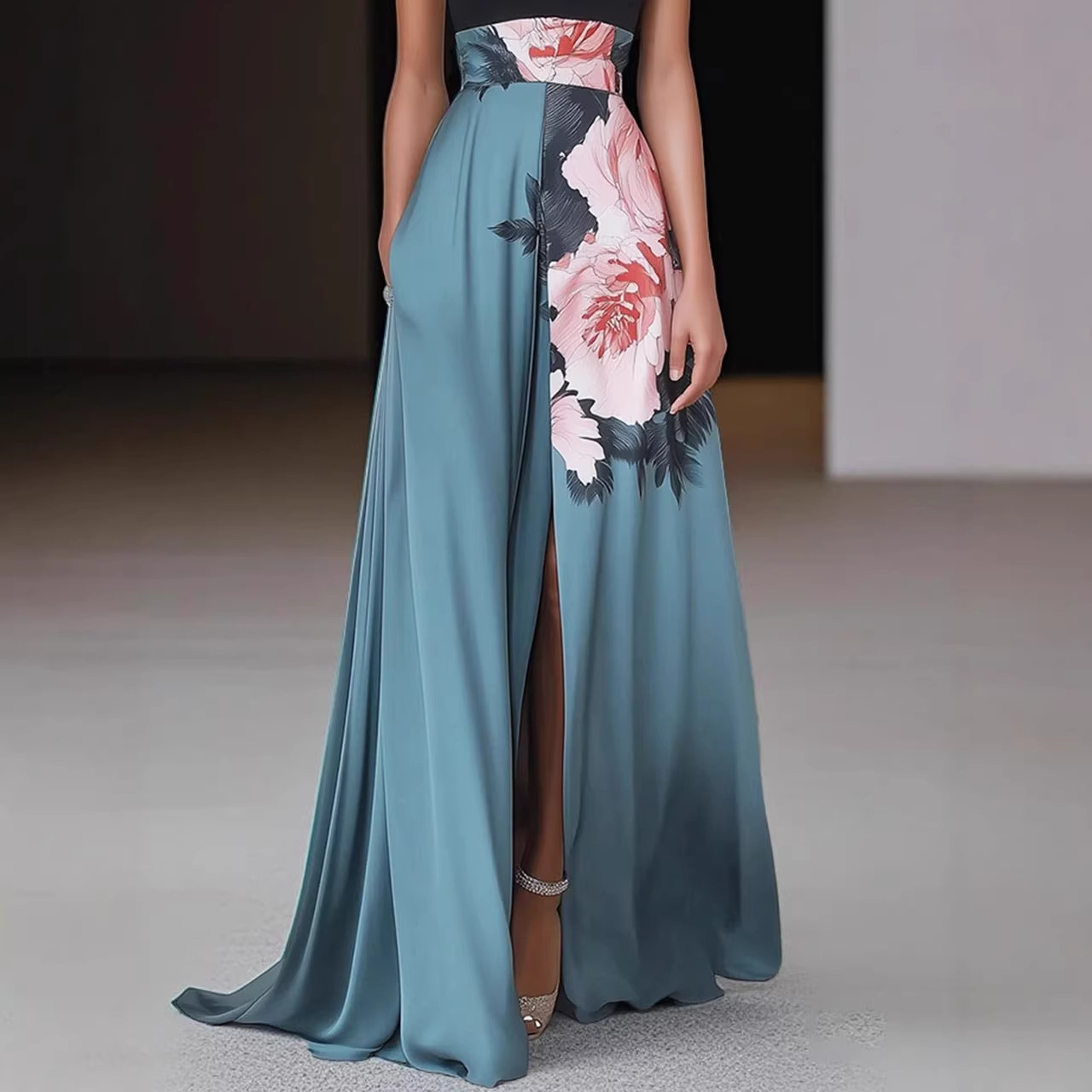 2026 European and American Women's Fashion Amazon Independent Site Sleeveless Digital Print Tank Dress Long Dress Gown