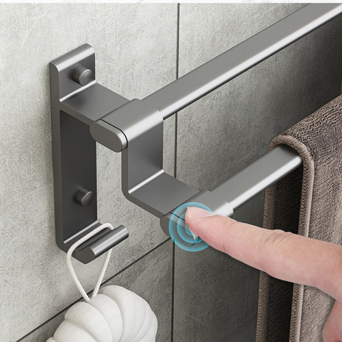 Punch-free gun gray space aluminum towel rack towel bar single pole double pole three pole towel hanger bathroom pendant