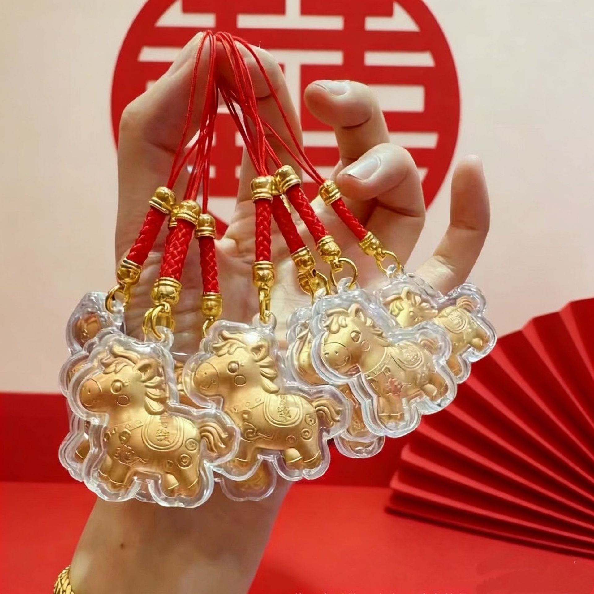 马年黄金小迷你马上有钱足金钥匙扣红绳挂件银行证券保险公司礼品
