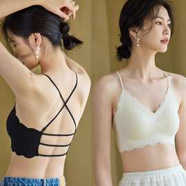 加厚胸垫美背内衣女夏蕾丝吊带胸垫打底小胸显大文胸一体内穿抹胸